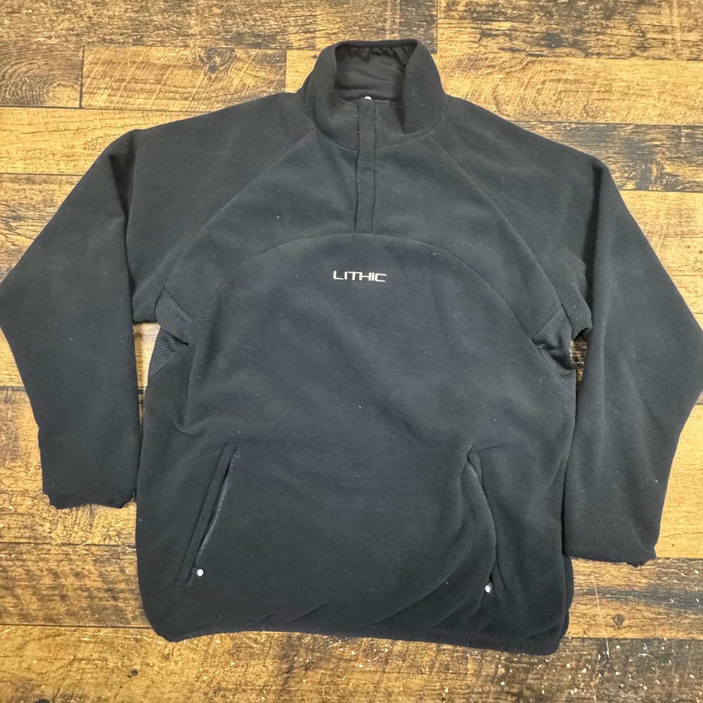LITHIC‎ Mens Fleece Pullover Jacket Size M Black Quarter Zip Pockets Outdoor